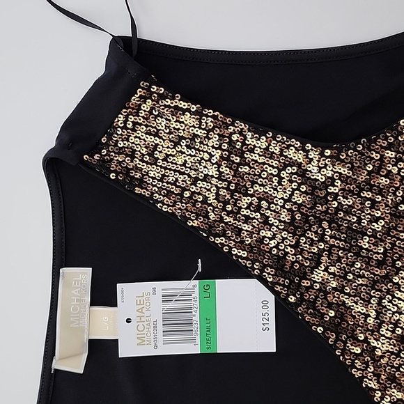NWT Michael Kors Black Bronze Gold Sparkly Sequin Sleeveless V Neck Top Size L - Picture 6 of 9